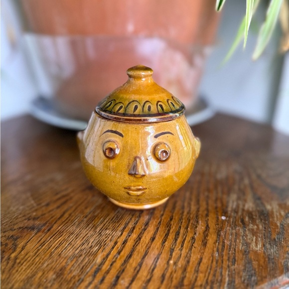Handcrafted Brown Ceramic Face Jar - Picture 2 of 12